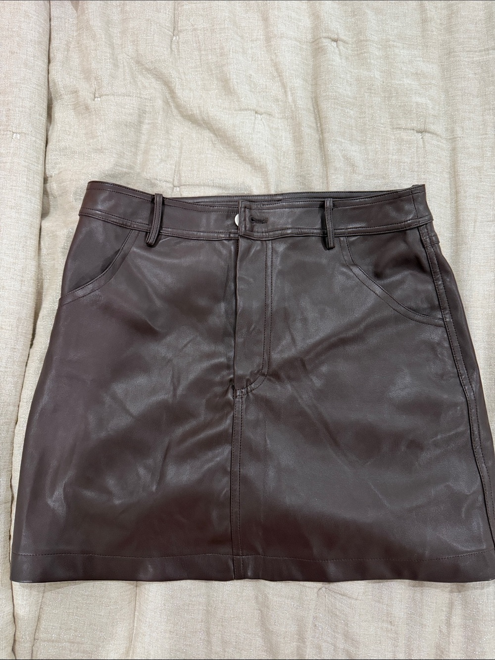 Astr Chocolate Brown Leather Mini Skirt